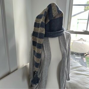Striped Blue and Tan Wool Blend Winter Hat
